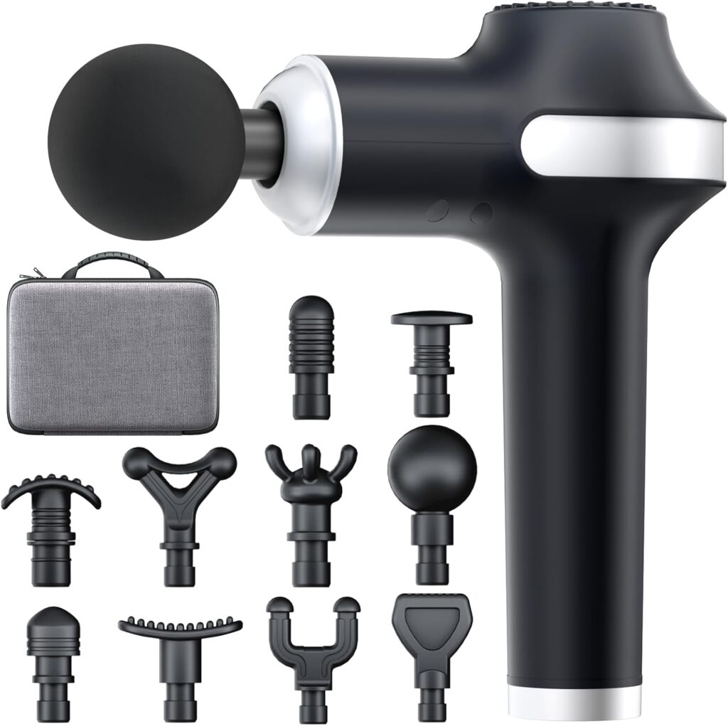UMAY Massage Gun, Percussion Muscle Massage Gun Deep Tissue, Whole Body Massager Gun for Athletes for Pain Relief, Handheld Relaxation Portable Electric Muscle Massager with 10 Attachments
