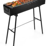 IRONWALLS Portable Charcoal Grill 32 Inch, Black Folding Stainless Steel Barbecue Grill for Outdoor Cooking, Large Lamb Skewer Grill for Patio, Party, Picnic, Travel, Camping, Home & Commercial Use