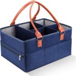 Baby Diaper Caddy, Large Nursery Storage Bin Portable Nappy Storage Basket for Baby Wipes & Kid Toys Multifunctional Basket Car Organizer for Newborn Shower Gift