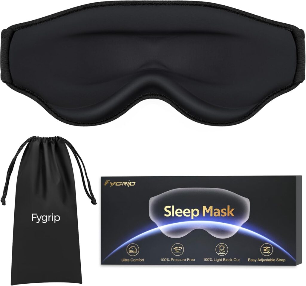3D Cooling Eye Mask Sleep Mask for Men & Women, 100% Pressure-Free & Light Block-Out Eye Mask for Sleep with Easy Adjustable Strap, Night Eye Cover for Travel, Black