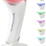 Red Light Therapy for Face and Neck, 7 Color Facial Massager with Adjustable Vibration and Thermals for Wrinkles, Double Chin, Portable Skin Care Tool with Base, White