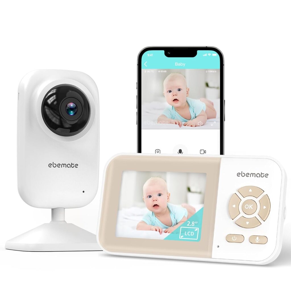 ebemate Video Baby Monitor Camera with 2.8″ LCD Screen Video & Audio No Glow Night Vision,2-Way Talk Audio Cam Baby Monitoring 1200FT Range EBE28