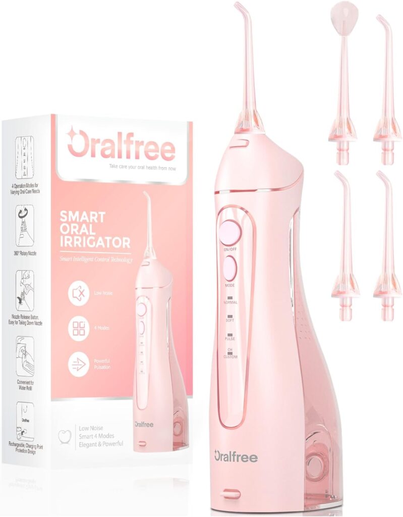Oralfree Water flosser Teeth Picks – Dental Braces Cordless Oral Irrigator Portable Rechargeable Travel Irrigation Cleaner IPX7 Waterproof Electric Professional Flossing Teeth Cleaning for Home