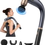 Massage Gun with Extended Handle, Back Massager for Pain Relief Deep Tissue, Handheld Percussion Massager Gun with 4 Massage Heads and 3 Modes, Full Body Massage for Neck Shoulder Waist Leg Muscle