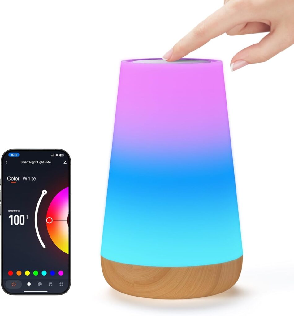 Smart Table Lamp, Dimmable Nursery Night Light with App/Voice Control Compatible with Alexa, Led Desk Lamp with 32 Modes 2700-6500k & Music Sync, Bedside Lamp for Kids with Timer