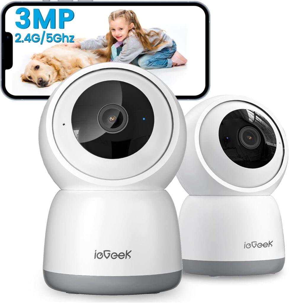 ieGeek 5MP Plug-in Indoor Camera, 5G/2.4GHz WiFi Cameras for Home Security with Phone App, Pan/Tilt Pet Camera for Baby Monitor With Motion Detection, Auto Tracking, 2 Way Audio, Night Vision (2 Pack)