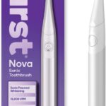 Burst Nova Toothbrush (White) | Sonic Powered Teeth Whitening | Super-Soft Bristles | 18000 VPM | 2 Minute Timer | Aluminum Handle | Replaceable Brush Head | Compact Size | with AAA Battery