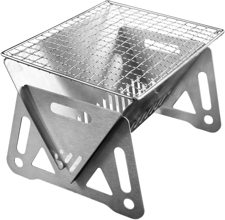 Mini Portable Charcoal Grills, Small Stainless Steel Camping BBQ Grill Detachable Design Fire Pit Grill with Carry Bag for Outdoor Cooking, Bonfire, Patio, Backyard