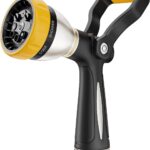 FANHAO Heavy Duty Fireman’s Hose Nozzle, Metal Water Nozzle with 8 Spray Patterns, High Pressure Garden Hose Sprayer with Lever Control and Non-Slip Grip to Water Plants & Lawns, Wash Cars & Clean