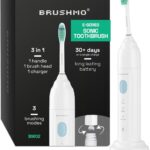 Brushmo e-Series Electric Sonic Toothbrush – Rechargeable Screw-On Electronic Tooth Brush for Adults with 3 Modes & Timer – IPX7 Waterproof, Long-Lasting Battery & Wireless Charging Base – White