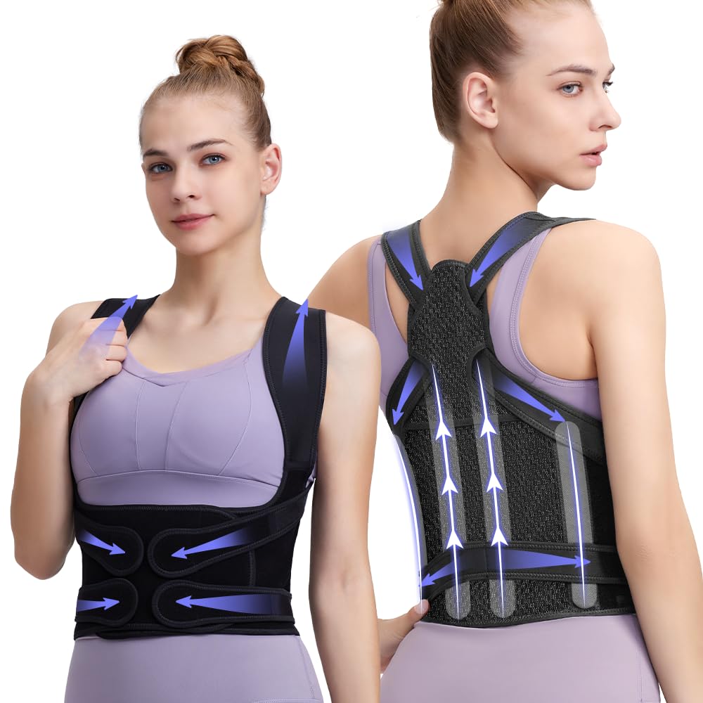 Fit Geno Back Brace Posture Corrector for Women and Men, Shoulder Straightener, Adjustable Full Back Support, Upper and Lower Back Pain Relief – Scoliosis, Hunchback, Hump, Thoracic, Spine Corrector (black, Small)