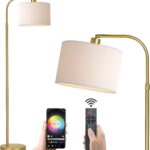 Gold Floor Lamp with Remote Control, 1200 Lumens Adjustable Height Dimmable Arc Floor Lamp for Living Room, Modern Gold Standing Lamp for Bedroom, Office, LED Smart Bulb Included