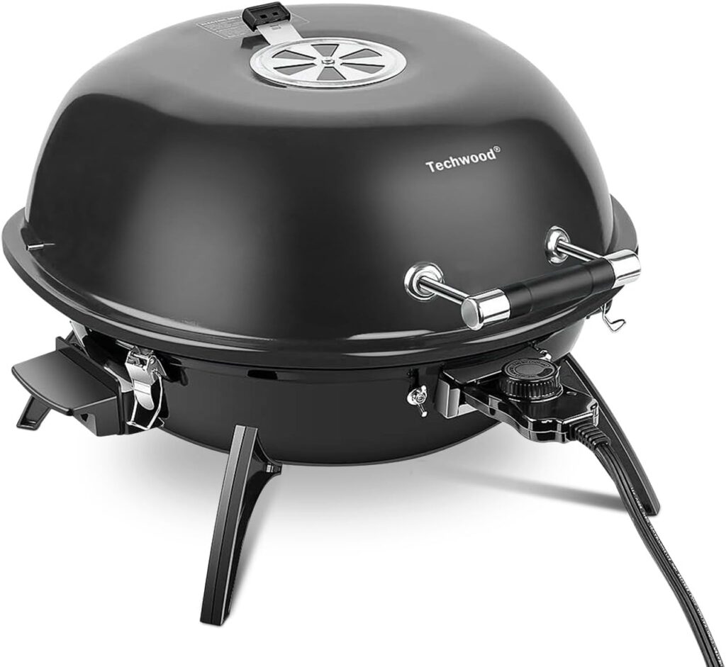 Outdoor Electric Grill, Techwood Tabletop 1600W Electric BBQ Grill for Camping, Picnics & Parties, Black