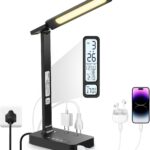 Infiway Desk Lamp with USB Charging Port: LED Eye-Caring Smart Table Light for Home Office – 1 Type-C, 1 USB-A Charging Port, 2 AC Power Outlets