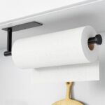 Paper Towel Holder – Self-Adhesive or Drilling, Matte Black Wall Mounted Rack – SUS304 Stainless Steel Kitchen Roll Dispenser Under Cabinet