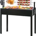 BDL Charcoal Grills Portable Rotisserie Grill Roaster with Motor, BBQ Lamb Skewer Camping Barbecue Grill for Garden Backyard Party Picnic Travel Outdoor Cooking Use