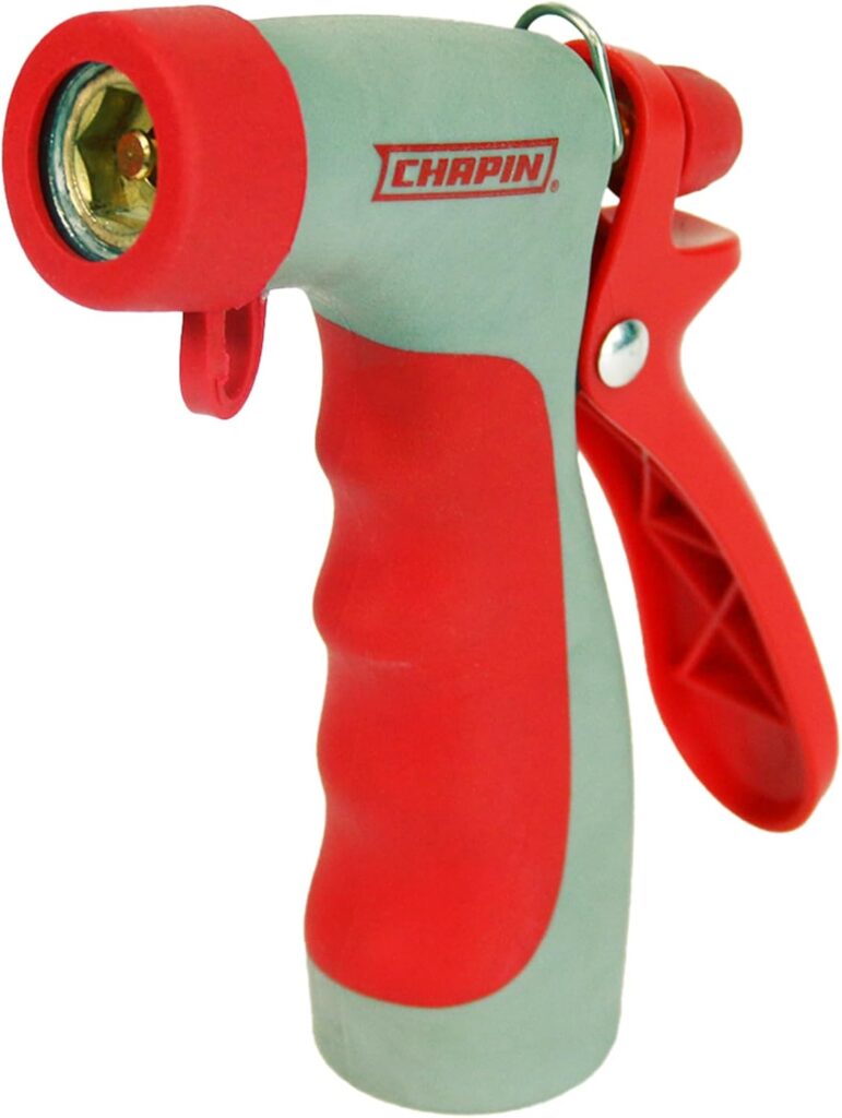Chapin 4693: High Temp, Hot Water Pistol Grip Spray Nozzle with Threaded Connection, Stream Spray for Cleaning, Washing Cars, Watering and Outdoor Jobs, Red/Black