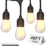 XMCOSY+ 48FT Outdoor String Lights Waterproof – LED Patio Hanging Lights for Outside Porch Backyard Gazebo Garden, Commercial Grade 16 Edison Bulbs