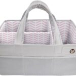 MIGHTY MONKEY Oversized Stain Resistant Baby Diaper Caddy Organizer with Handle, Adjustable Mesh Storage Bin Compartments for Diapers, Baby Wipes, Newborn Changing Table Nursery Essentials, Gray Pink