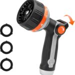 BIBURY Garden Hose Nozzle Sprayer, Heavy Duty Metal Spray Nozzle with 10 Spray Patterns, High Pressure Hand Sprayer with Thumb Control On Off Valve for Watering Plants, Lawns, Car & Pet Washing