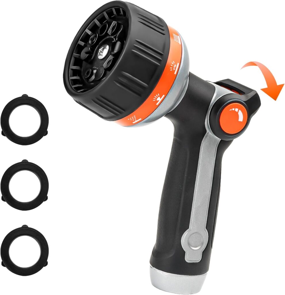 BIBURY Garden Hose Nozzle Sprayer, Heavy Duty Metal Spray Nozzle with 10 Spray Patterns, High Pressure Hand Sprayer with Thumb Control On Off Valve for Watering Plants, Lawns, Car & Pet Washing