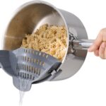 S&F Homes Silicone Clip On Strainer for Pots and Pans – Heat Resistant, Food, Noodle, Meat, Fruits, Vegetables and Pasta Strainer – Versatile Kitchen Gadget and Colander (Gray)