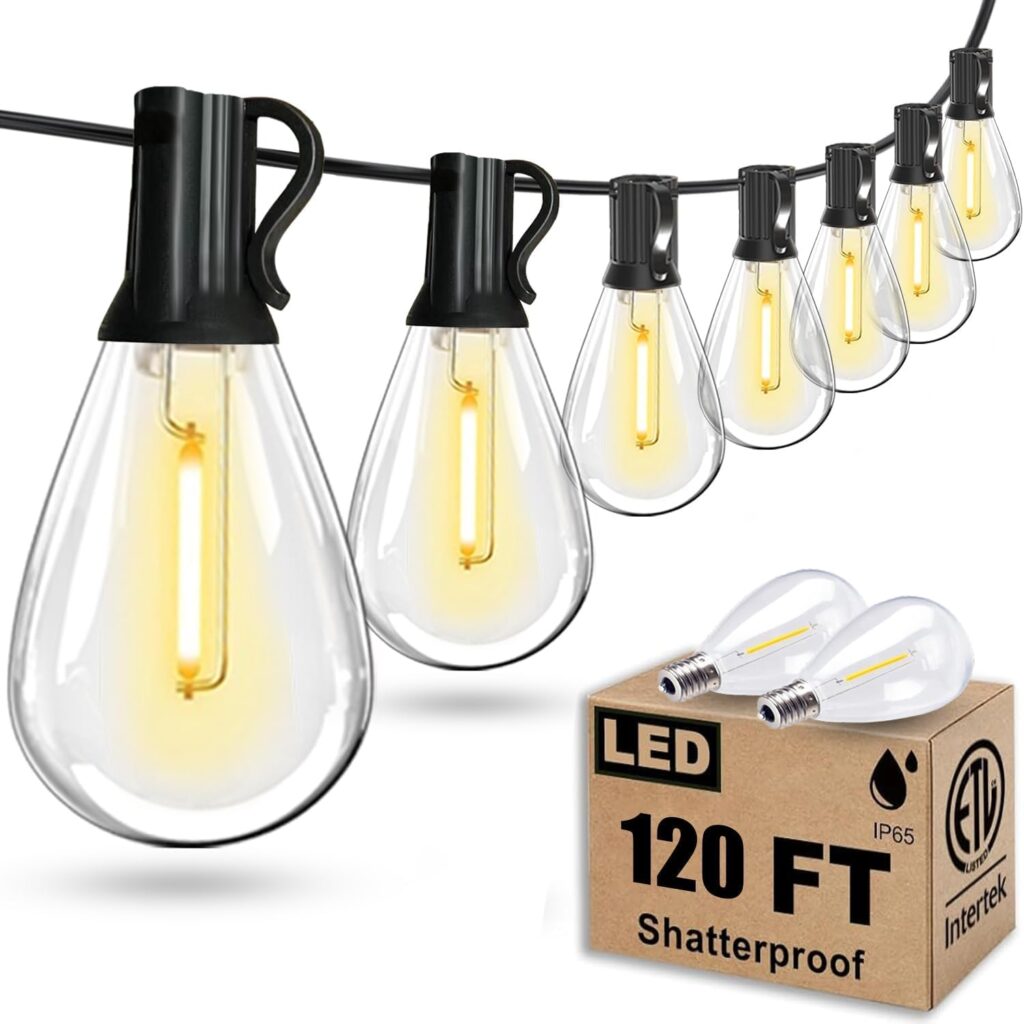 120FT Outdoor String Lights, Ultra Long Waterproof 30+2 Shatterproof Bulbs Led Outside Patio Lights for Porch Deck Garden Backyard Balcony Wedding Party Decor