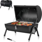 HaSteeL Portable Charcoal Grill, Small Folding Outdoor Grill, Mini Black Barbecue Grill with Thermometer, Compact Tabletop BBQ Grill for Camping Picnic Backyard Patio, 116 Square Inches & Screwdriver