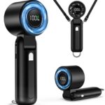 4 in 1 Turbo Handheld Fan – 100-Speed Adjustable, 160° Flexible Head, 5000mAh Battery, 7-Blade Cooling – Portable, Foldable & Carabiner Clip for Travel, Office, Camping (Black)