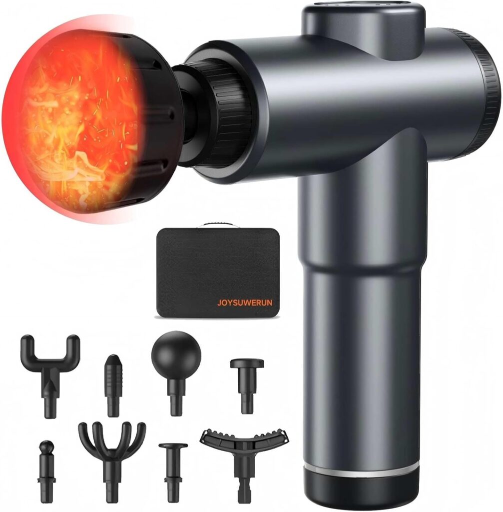 Massage Gun – Deep Tissue Muscle Massager for Pain Relief & Recovery, Massage Gun with Heat, 9 Massage Heads, Carrying Case, Handheld Electric Percussion Massager,