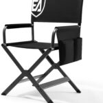 EVER ADVANCED Aluminum Lightweight Directors Chair Foldable, Folding Studio Movie Chairs Camping Event Vendor Chair, 19″ Seat Height Black Fabric/Grey Frame, Support 350lbs