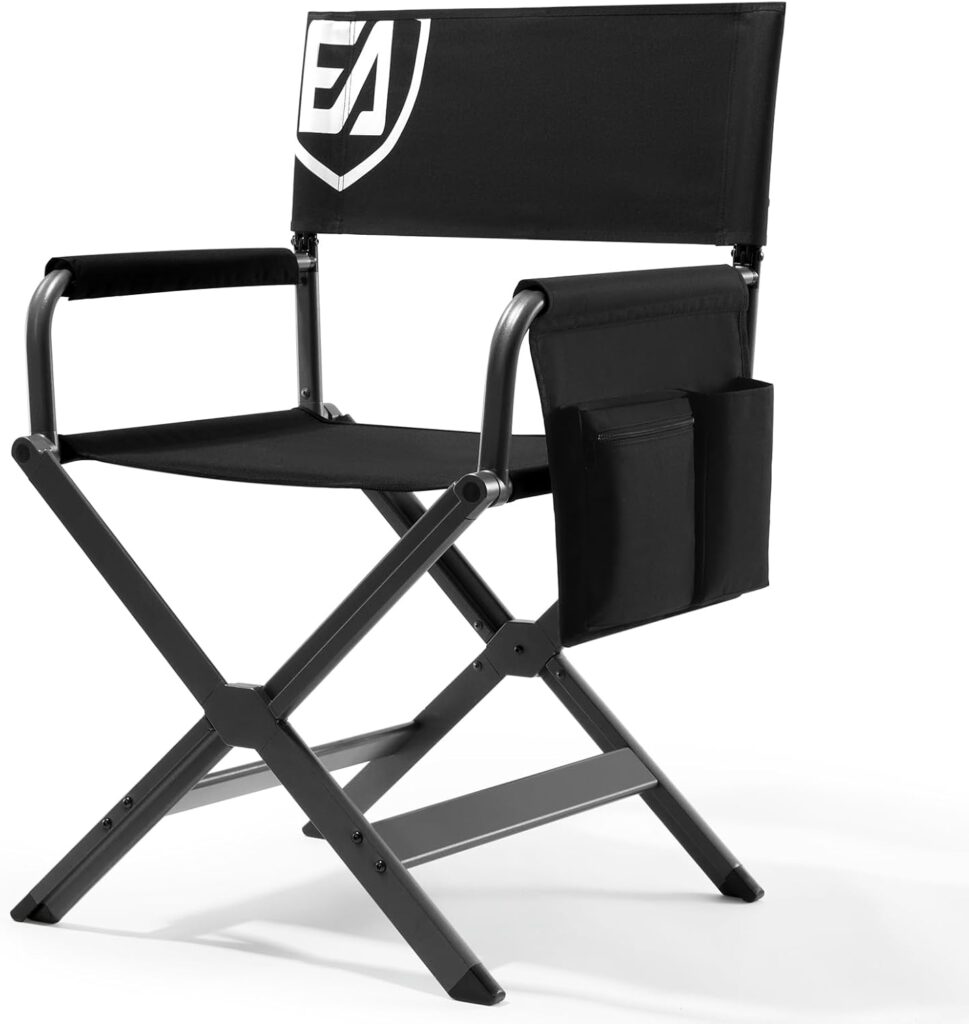 EVER ADVANCED Aluminum Lightweight Directors Chair Foldable, Folding Studio Movie Chairs Camping Event Vendor Chair, 19″ Seat Height Black Fabric/Grey Frame, Support 350lbs