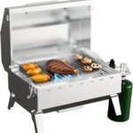 Portable Propane Gas Grill Tabletop, Burner Stainless Steel Propane Grill with Folding Legs & Locking Lid for Camping, Tailgating, Outdoor BBQ 10,000 BTU