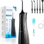 Leominor Water Dental Flosser – 5 Modes Cordless Portable Oral Irrigator, IPX7 Waterproof, Rechargeable Teeth Cleaner Upgrade Datchable Tank Professional Flossing Cleaning Pick for Home Travel (Black)