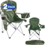 EZONE Set of 2 Camping Chairs with Built-in Ice Cooler, Portable Chair, Storage Pocket, Cup Holder, and Carry Bag Perfect for Camping, Tailgating, Fishing, Beach, and Lawn (2, Olive Green)