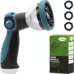 Garden Hose Nozzle, Hose Sprayer Nozzle with 10 Spray Patterns, Thumb Control On Off Valve, High Pressure Metal Water Hose Nozzle for Car Wash, Plants, Pets & Outdoor Cleaning, Blue