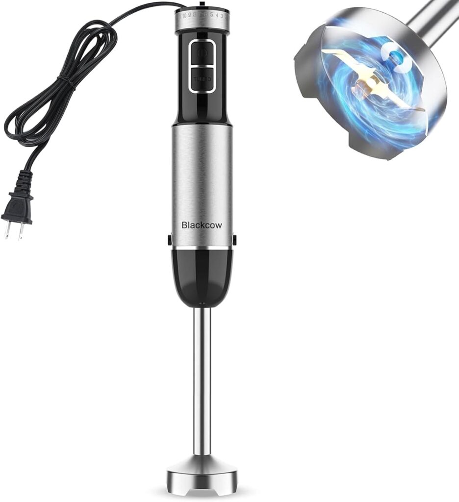 Blackcow Immersion Blender Handheld, 800W Powerful Electric Hand Blender with Titanium Alloy Blades, 12 Speeds & Turbo, Electric Hand Mixer for Smoothies, Soups, Baby Food and Purees