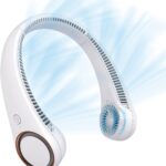 CIVPOWER Neck Fan: Portable Personal Neck Cooling Rechargeable Bladeless Fan – Hands Free 3 Speed 4000 mAh Battery USB Operated Wearable Headphone Design – for Men Women Outdoor Indoor (White)