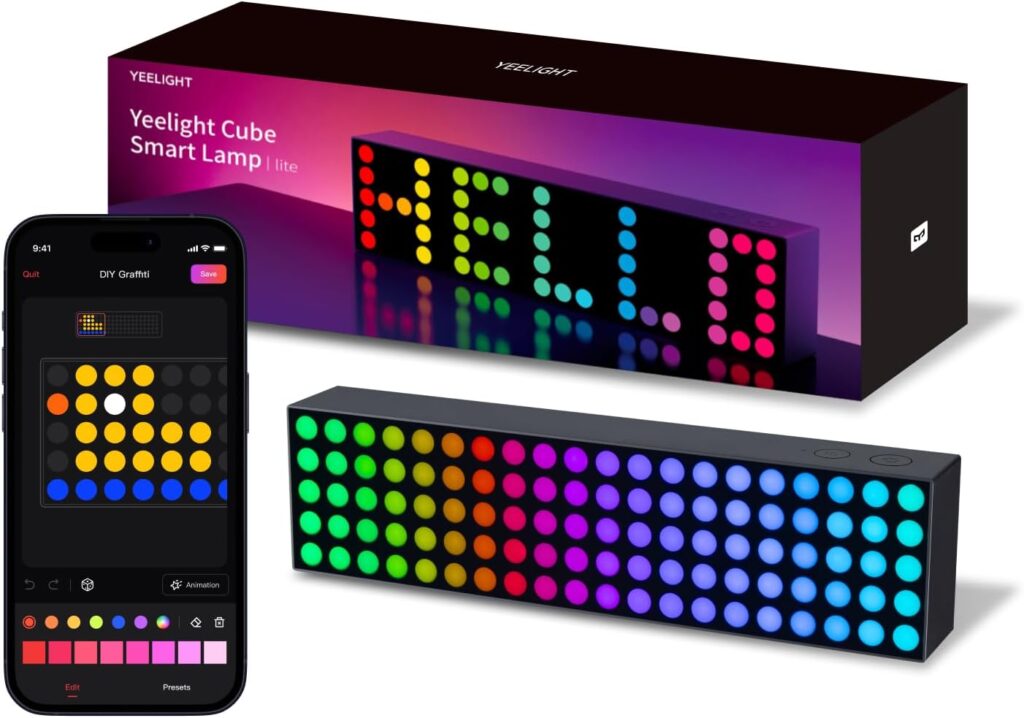 YEELIGHT Cube Lite Smart Lamp, 16 Million Colors Option,Dynamic Lighting,Music Flow, Clock, Text & Emoji Modes, WiFi Connected, APP Control