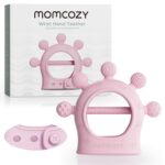 Momcozy Baby Teether Toys | Silicone Teether for 0-12 Months | Baby Teething Relief | Pink