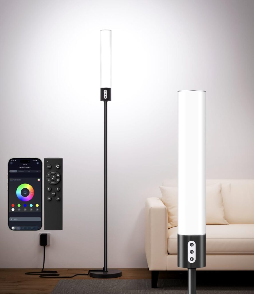 luckystyle RGBICW Floor Lamp, 1500Lumen Smart Floor Lamps with Music Sync and 16 Million DIY Colors,Dimmable Modern Floor Lamps with Remote and Bluetooth APP Control LED Lamp for Bedroom Living Room