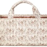 MOMIGO Floral Baby Diaper Caddy Organizer – Stylish Water-resistent Nursery Storage Basket for Diapers and Baby Wipes, Diaper Stacker Car Organizer, newborn nursery Gift (Orange)