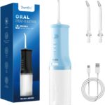 7AM2M Portable Water Flosser Cordless, Water Flosser with 3 Modes and 2 Jet Tips, USB C Rechargeable, IPX7 Waterproof, Dental Water Flosser for Travel and Home Use (Light Blue)