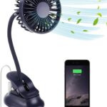 Clip on Small Mini Fan, Portable Usb Battery Operated Rechargeable Quiet Personal Desk/ Baby Stroller Fan 3 Speeds Flexible Neck Great for Bed Office Car Dorm Travel Camping Beach