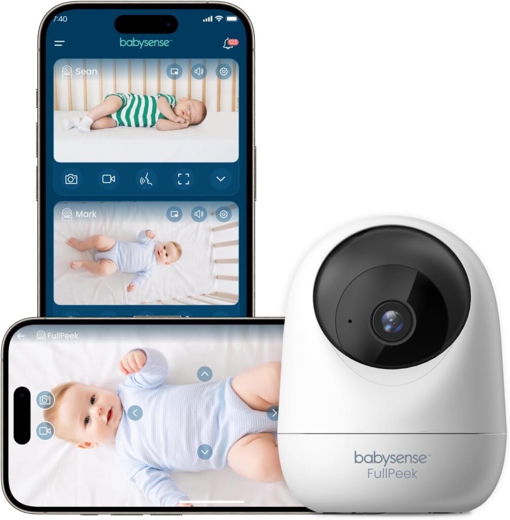 Babysense FullPeek 3MP Video Baby Monitor, WiFi Security Camera with Auto Tracking, Intelligent Motion & Sound Detection, Night Vision, Private Hidden Lens Mode, Supports SD Card