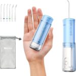 Water Flosser Mini Cordless Portable: 5 Modes Water Dental Floss with Telescopic Water Tank, 6 Tips, IPX7 Waterproof Oral Irrigator for Teeth Cleaning Gums,Orthodontic,Braces Dental Care (Sky Blue)