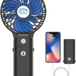 HandFan 5200mAh Portable Handheld Fan Rechargeable with Power Bank-3 Speeds Foldable Personal Cooling, 2-IN-1 Hand Held Fan Battery Operated, 20H Runtime for Travel/Summer/Concerts/Women (Black&Blue)