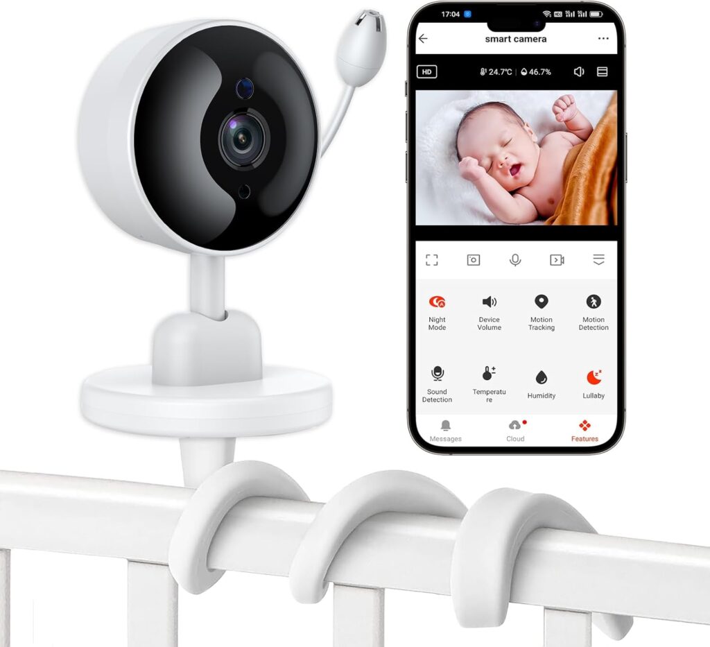 Baby Monitor with Camera and Audio, 2K WiFi Indoor Video Baby Camera with Mount, Motion & Cry Detection, Temp & Humidity Sensor, Night Vision, 2 Way Audio, 4 Lullabies, APP Control