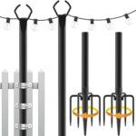 2 Pack String Light Poles,10 Ft Light Poles for Outside String Lights,Outdoor Lights Pole with Fork,Metal Poles Stand for Patio Deck Backyard