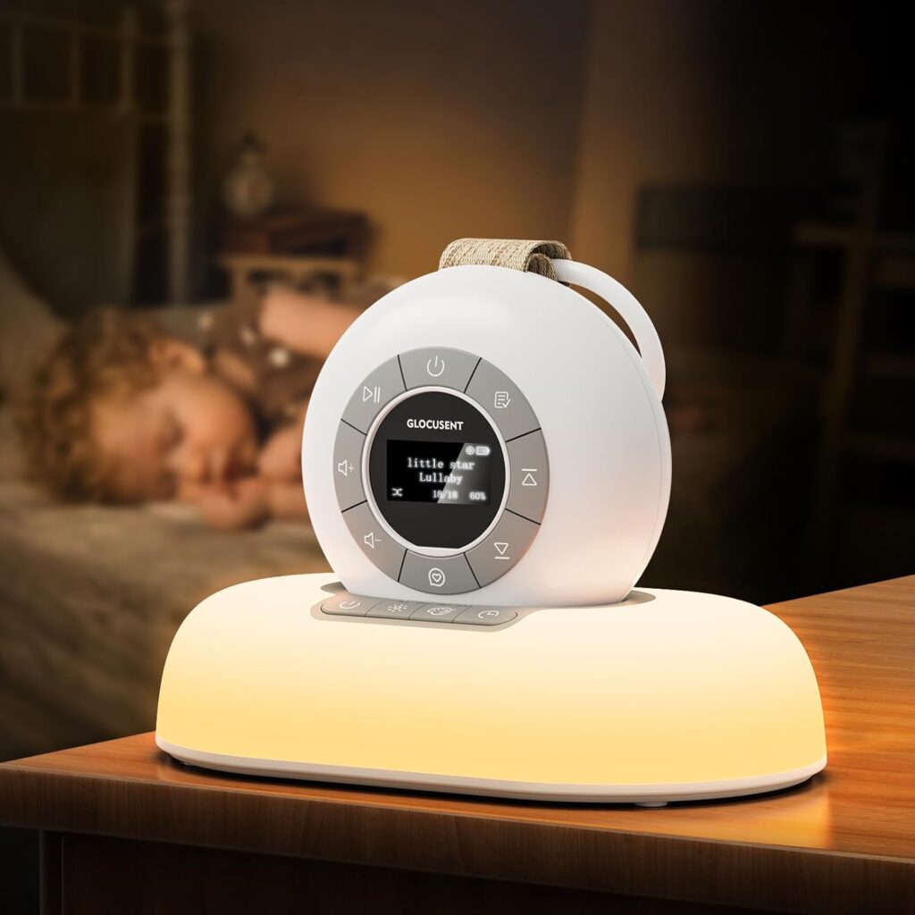 Glocusent White Noise Machine with Night Light, 62 Soothing Sounds & 9 Colors Night Light Portable Sound Machine – Bluetooth Baby Sound Machine for Sleeping, Noise Canceling for Home Office Travel